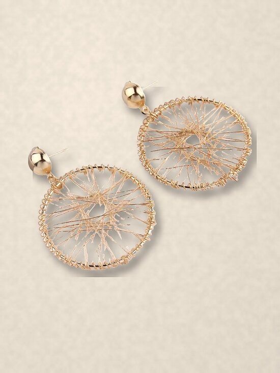 Jewelry - Gold Tone Wire Wrapped Circle Drop Earrings, Lightweight Round Dangles NWT